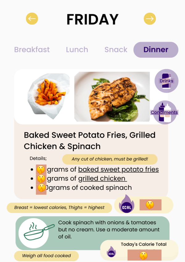 Sample meal showcasing interactive & easy to use interface.